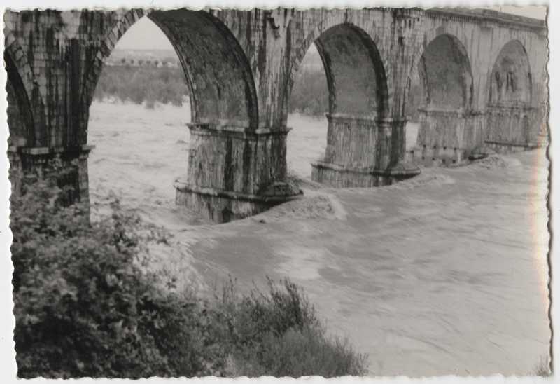 Fiume Isonzo in piena, Gorizia. Ponte ferroviario, scorcio